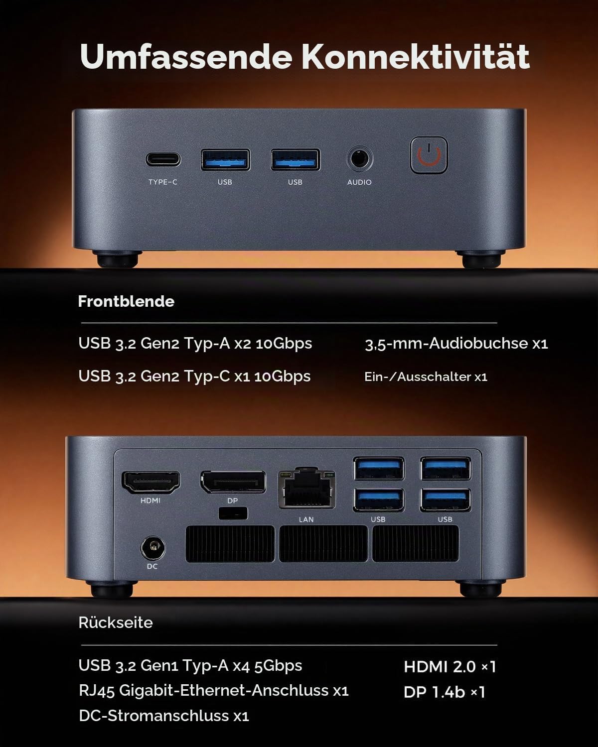 CTONE Mini PC Büro i5-12450H, 24GB RAM, 1TB SSD