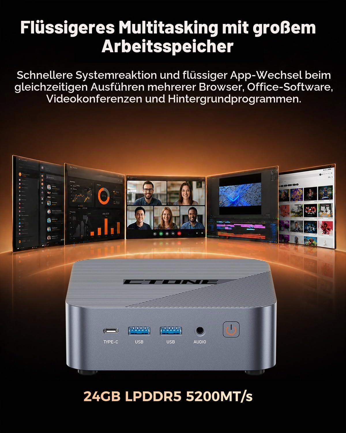 CTONE Mini PC Büro i5-12450H, 24GB RAM, 1TB SSD
