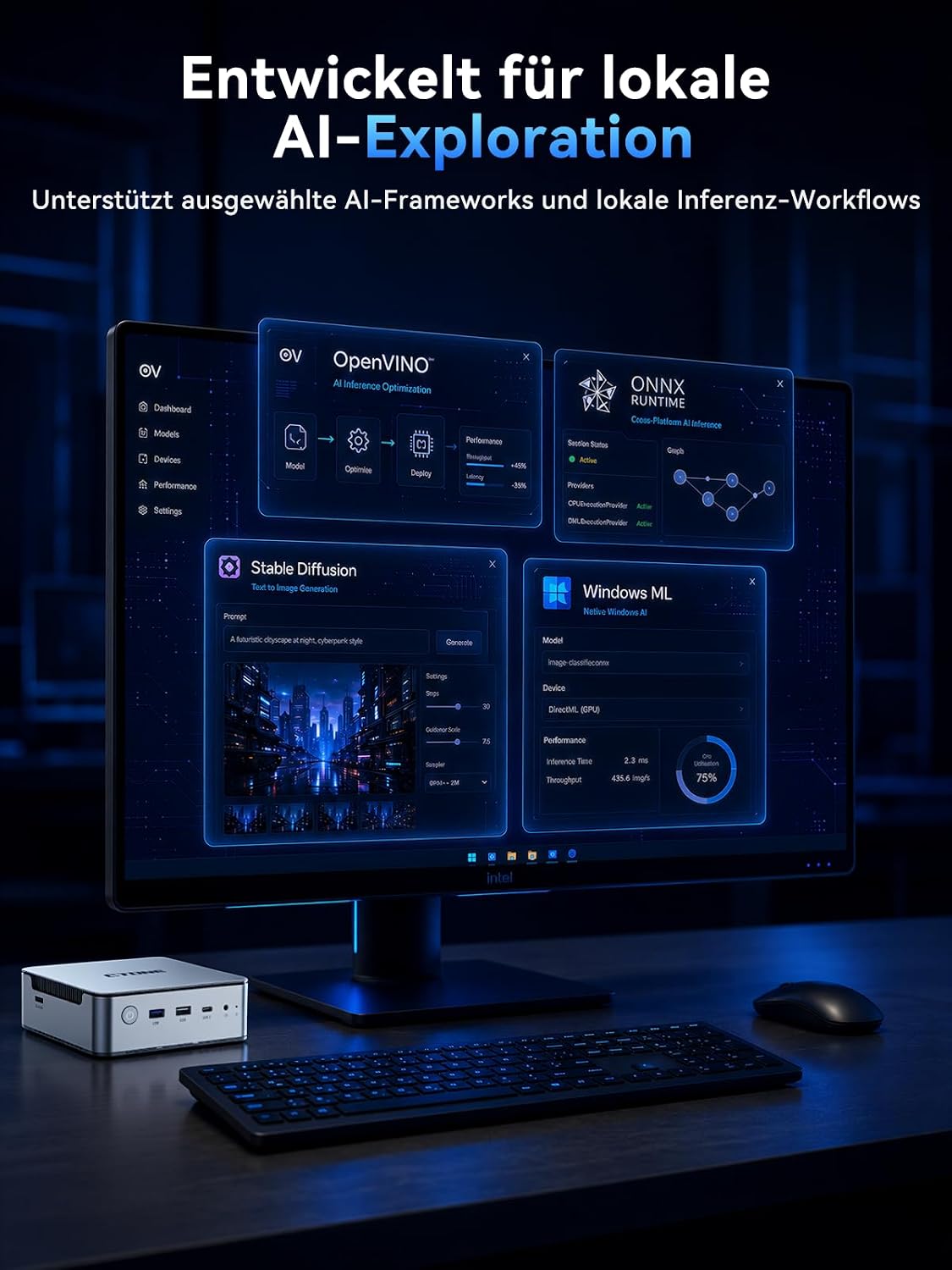 CTONE AI Mini PC Ultra X7 358H, 32 GB RAM, 1 TB SSD